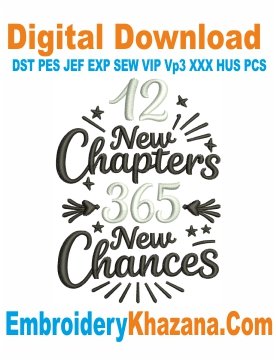 12 New Chapters 365 New Chances Embroidery Design