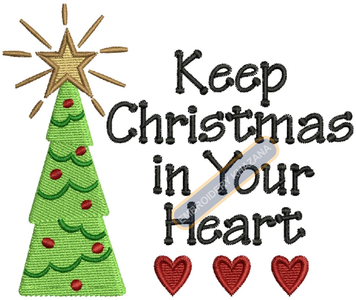 Christmas Tree With Heart Embroidery Design
