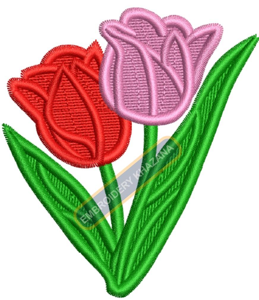 Pink And Red Rose Embroidery Design