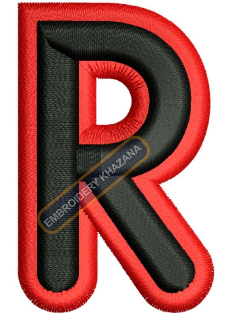 3D FOAM R WITH OUTLINE embroidery design