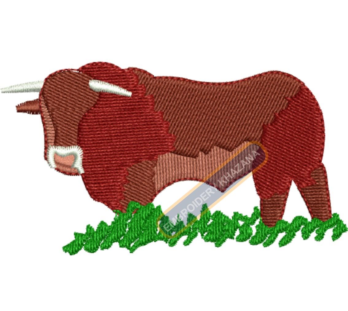 Brown Bull Embroidery Design