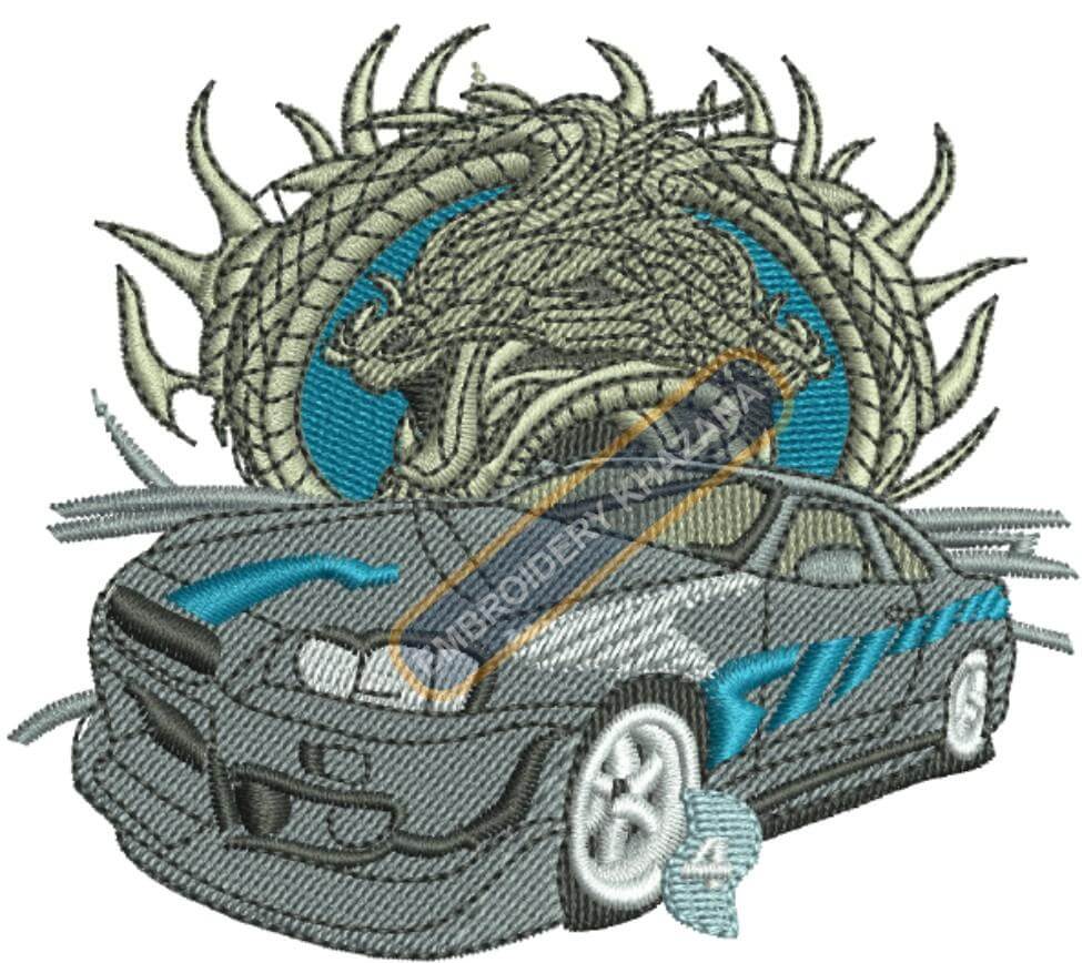 Car Dragon Embroidery Design