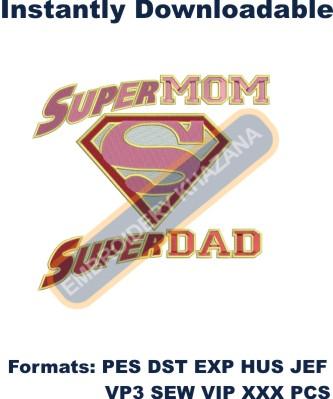 Supermom And Superdad Embroidery Design