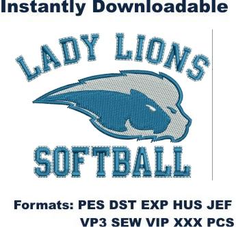 Lady Lions softball logo embroidery design