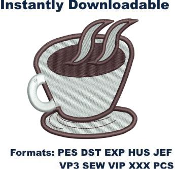 cup of tea machine embroidery design