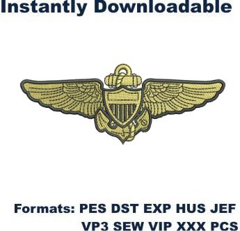Navy Aviator Wings Embroidery Design