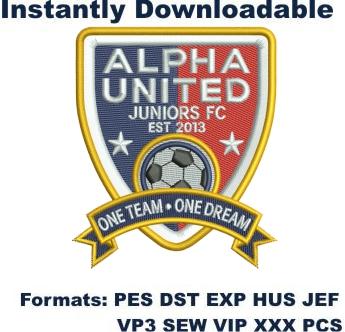 Alpha united juniors football club embroidery design