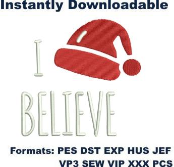 I Believe with Santa Hat Embroidery Designs 