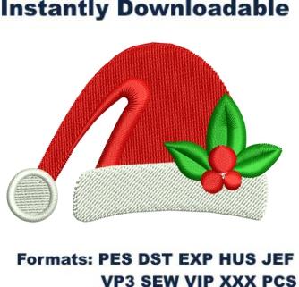 Santa Hat With Holly Berry Embroidery Designs