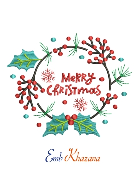 Merry Christmas Wreath Embroidery Designs 