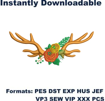 Deer Antlers Flowers Embroidery Designs