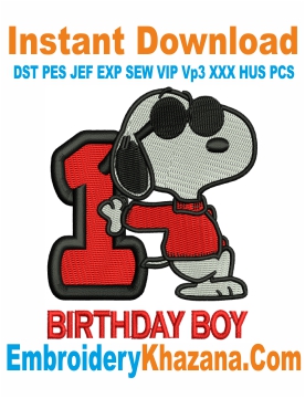 1st Birthday Snoopy Cartoon Embroidery Design