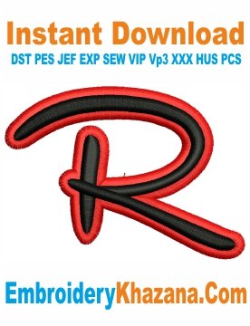 3D PUFF R WITH OUTLINE EMBROIDERY DESIGN