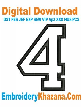 Applique Number 4 Embroidery Design