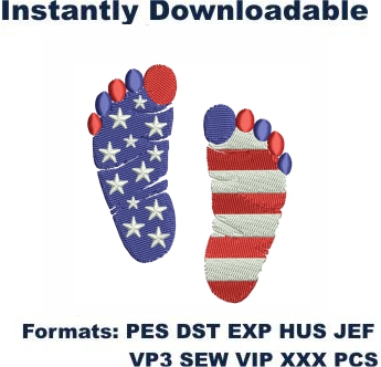 4th of July Footprint Embroidery Design