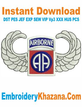 82nd Airborne Jump Wings Embroidery Design