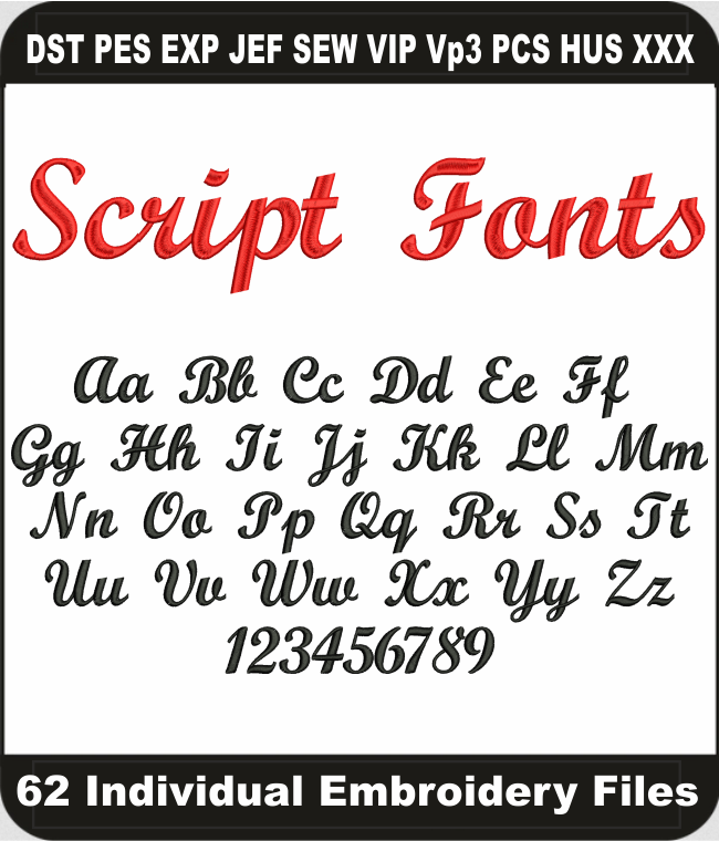 Script Fonts Machine Embroidery Designs