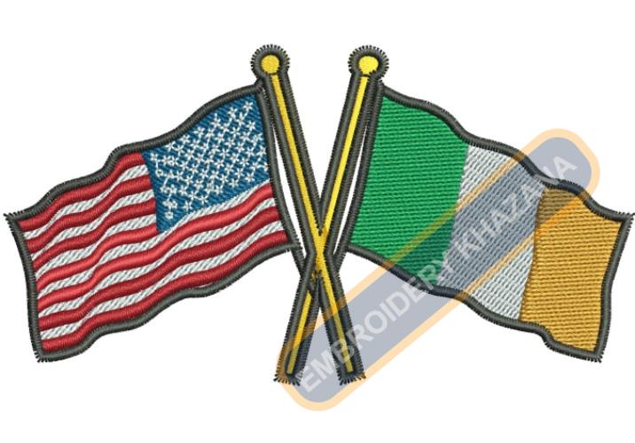 American Ireland Flag Embroidery Design