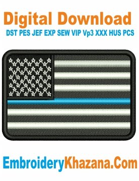 American Police Flag Thin Blue Line Embroidery Design