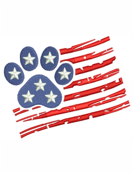 American Flag With Paw Embroidery Design