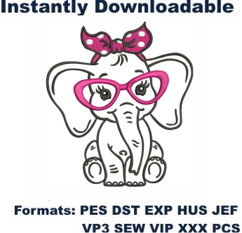 Elephant With Glasses Embroidery Design