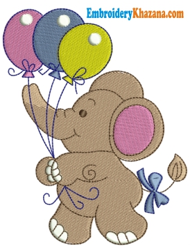 Baby Elephant Balloons Embroidery Design