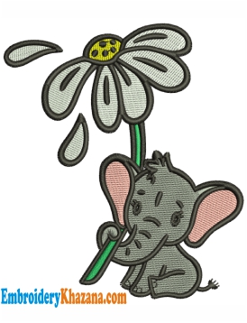 Baby Elephant Sunflower Embroidery Design