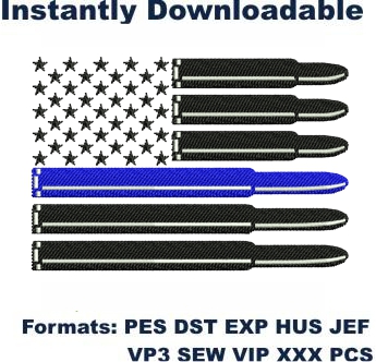 Back The Blue Bullet Flag Embroidery Designs