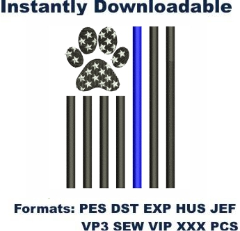 Thin Blue Line Paw Print Flag Embroidery Designs