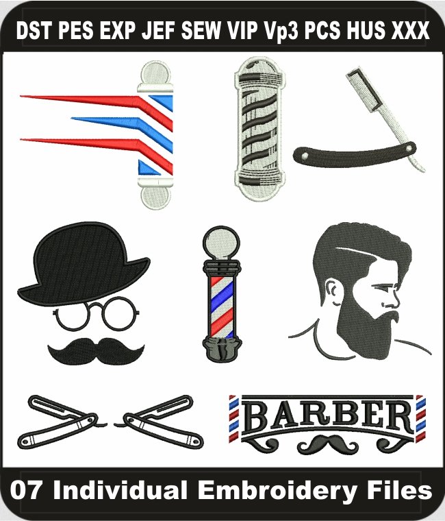 Barber Shop Embroidery Designs Bundle
