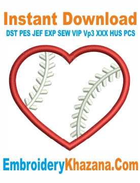 Baseball Heart Applique Embroidery Design