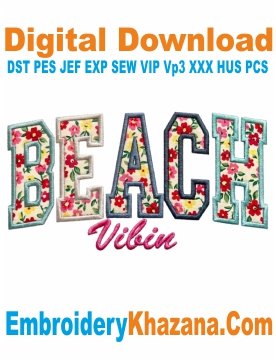 Beach Applique Letter Embroidery Design