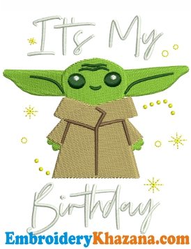 Birthday Baby Yoda Embroidery Design