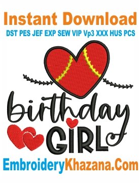 Birthday Girl Softball Embroidery Design