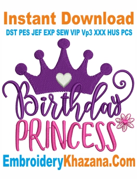Birthday Princess Embroidery Design