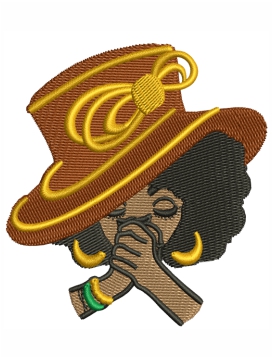 Black Lady With Hat Embroidery Design