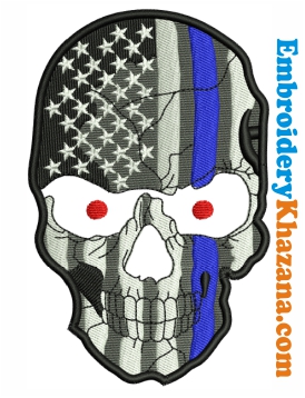 Blue Line Skull Embroidery Design