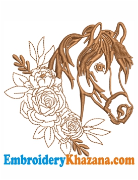Boho Flower Horse Head Embroidery Design
