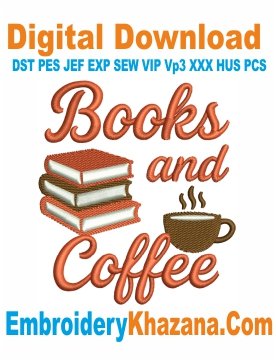 Books And Coffee Embroidery Design