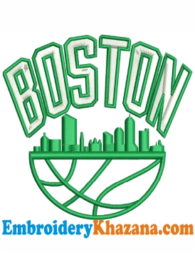 Boston Basketball Skyline Embroidery Design