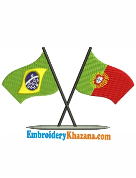 Brazil Portugal Flag Embroidery Design