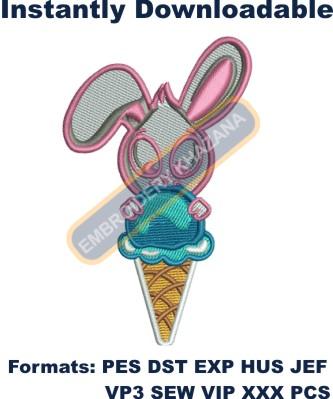 Cute Bunny With Ice Cream Embroidery Design