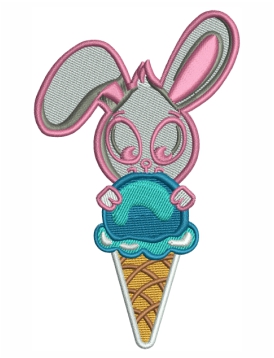 Bunny With Ice Cream Embroidery Design