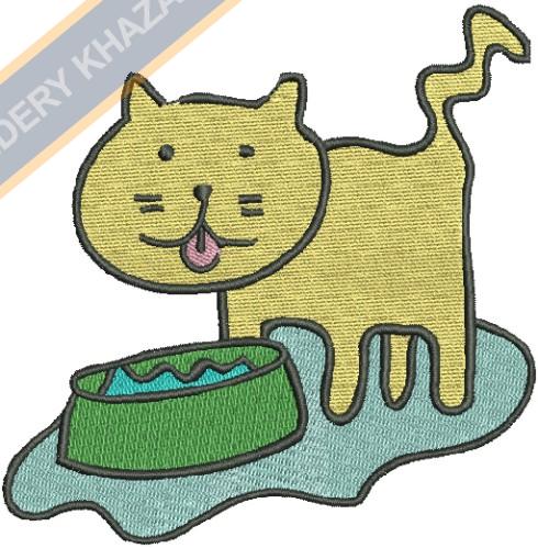 Cat Eating Cake Embroidery Design