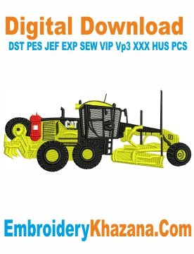 Cat Motor Grader Embroidery Design