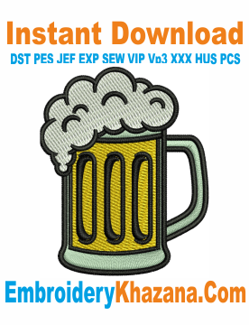 Cocktail Beer Mug Embroidery Design, Beer Mug Embroidery Files Instant Download