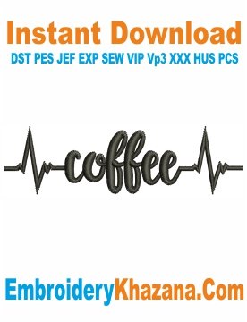 Coffee Heartbeat Embroidery Design