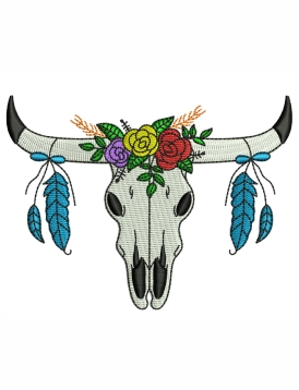 Cow Skull With Flowers Embroidery Design