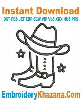 Cowboy Boots with Hat Embroidery Design
