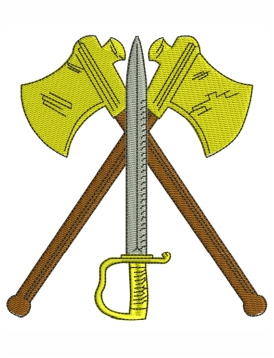 Cross Axes With Sword Embroidery Design